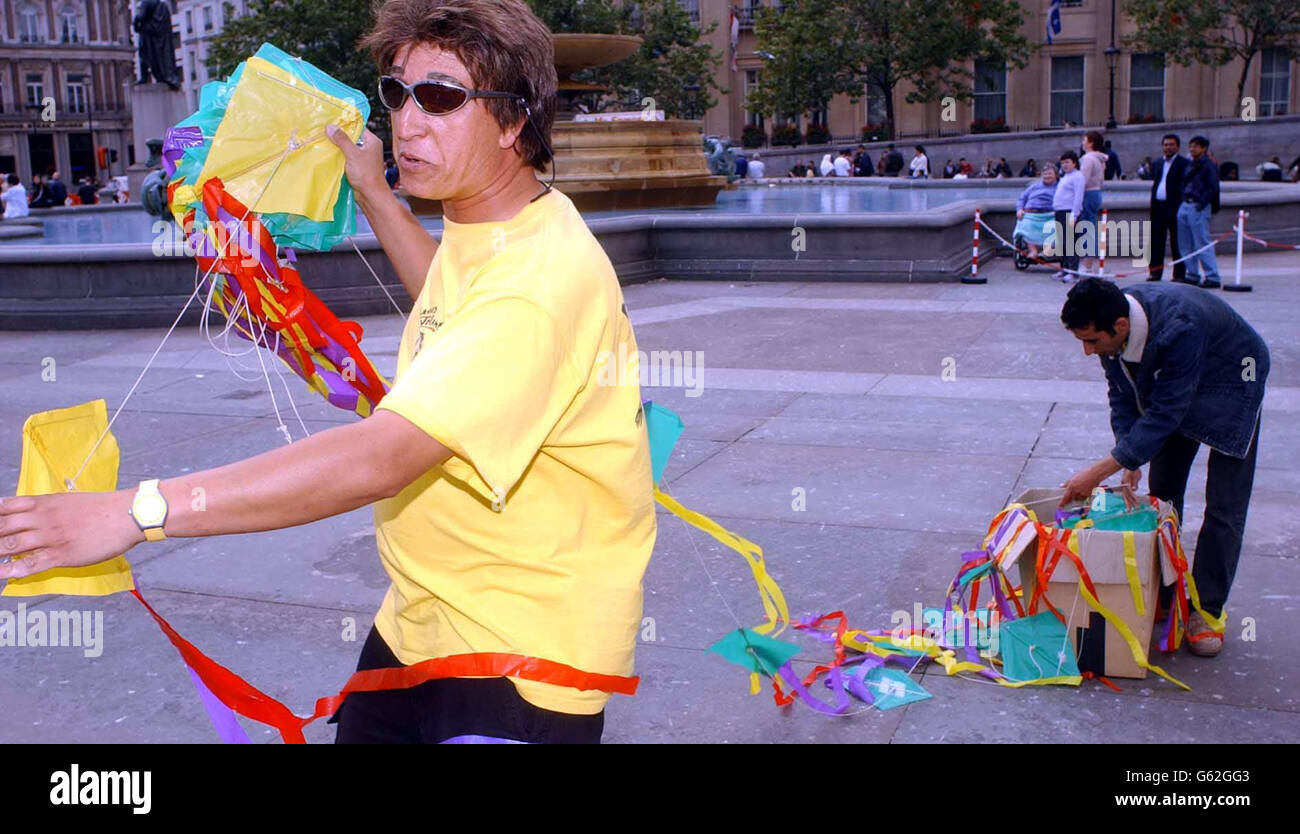 Afghan kite flying festival in Trafalgar Square, London, performed by