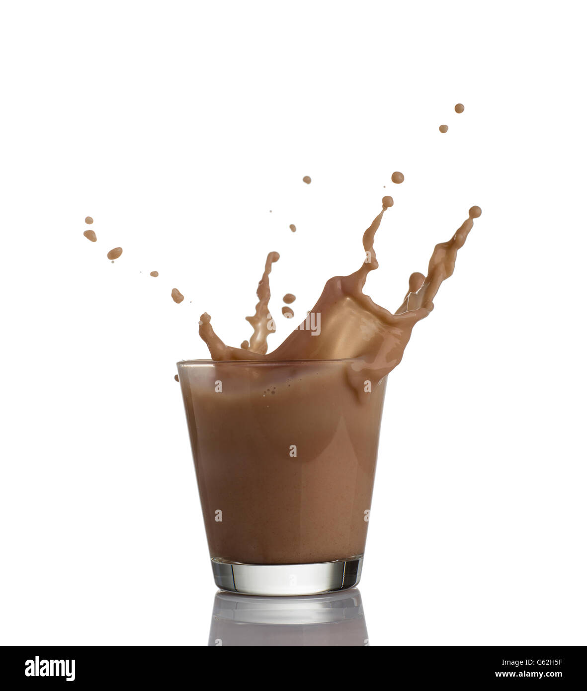 chocolate milk or protein milkshake flowing into a glass, making big