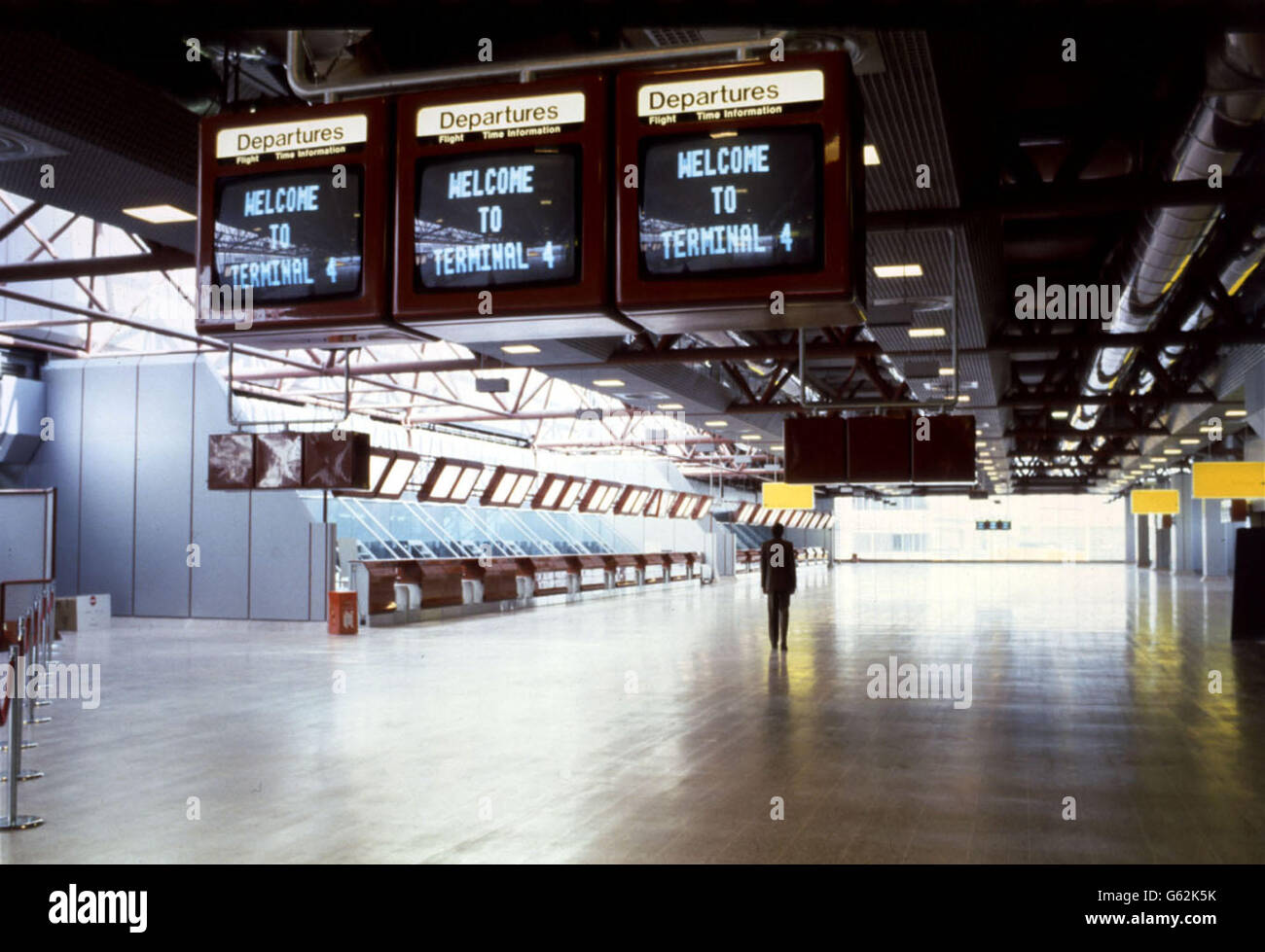 The gleaming new Terminal Four, at Heathrow, interior view of the check-in hall. Stock Photo