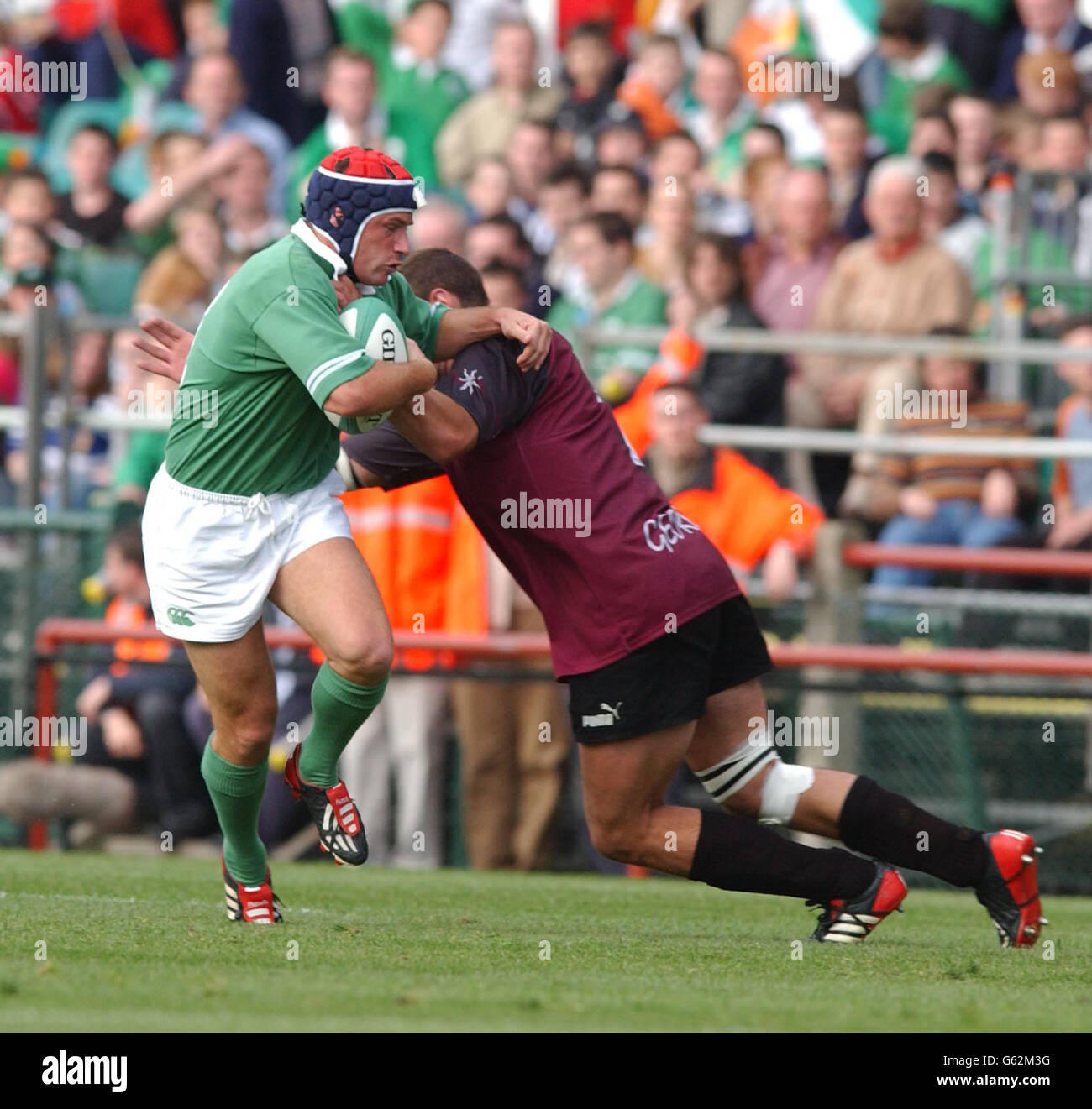Ireland's David Humphreys against Georgia in his 46 cap, equaling Jackie Kyle's outhalf record, in the rugby world cup qualifier at Lansdowne Road. Stock Photo