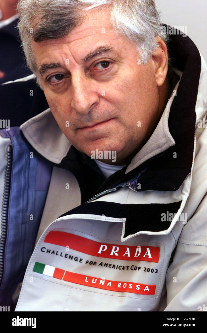 Patrizio Bertelli head of Italy's Prada team at the America's Cup, talks to  the media in Auckland, New Zealand after the demotion of the team's  principle yacht designer Doug Peterson. Bertelli, who