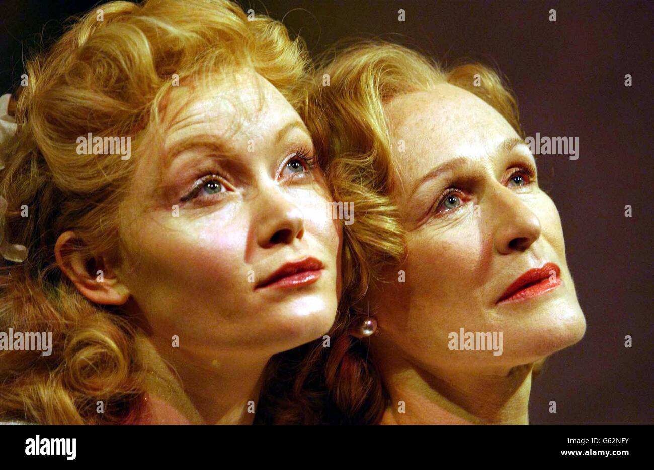 US actress Glenn Close (right) and Essie Davis perform on stage during rehearsals for Tennessee Williams' 'A Street Car Named Desire' at the Lyttleton Theatre. Stock Photo