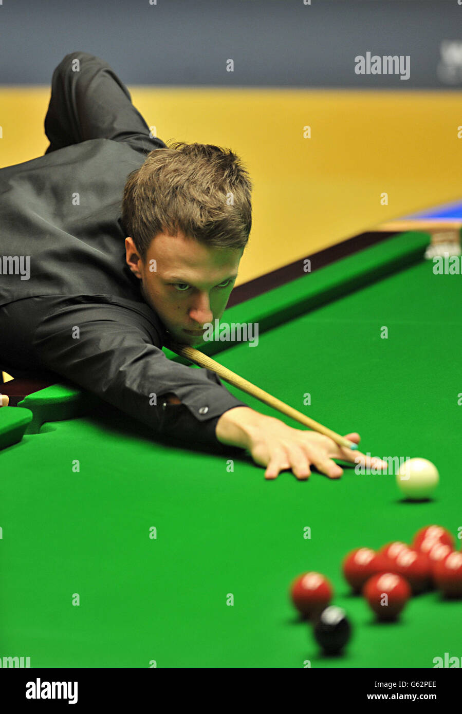 Judd Trump in action during his first round match against Dominic Dale during the Betfair World Championships at the Crucible, Sheffield. Stock Photo