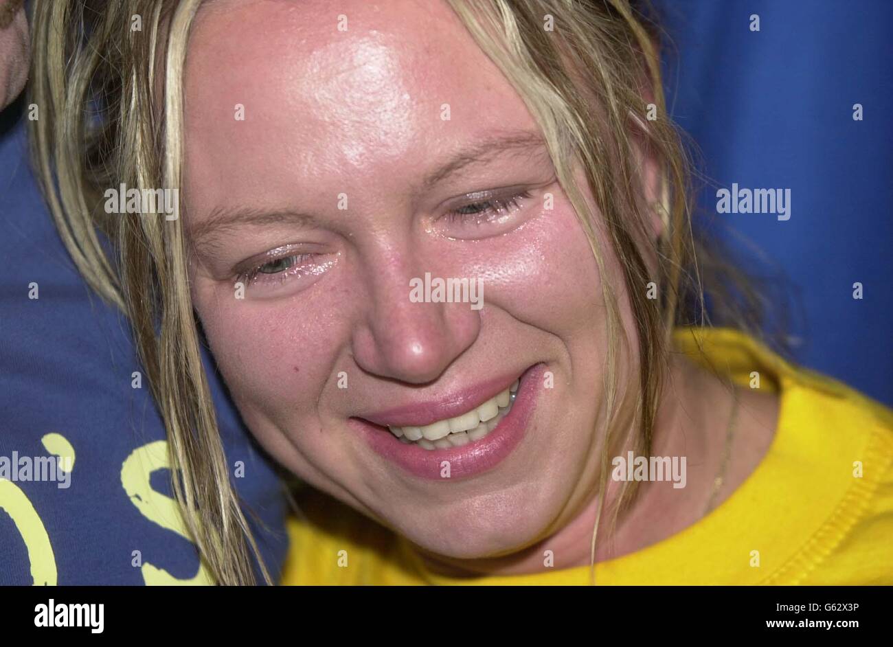 Abigel Sheridan, from Budapest, Hungary, one of the countries that will be allowed into the European Union, sheds tears of joy after the returned results from the Nice referendum at Dublin Castle gave a majority of Yes ballots. Stock Photo