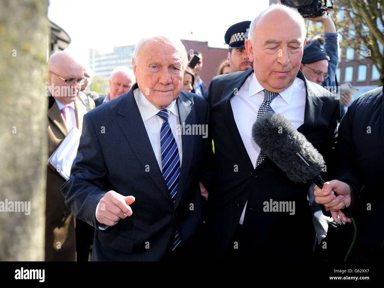 Veteran BBC broadcaster Stuart Hall, with solicitor Maurice Watkins ...