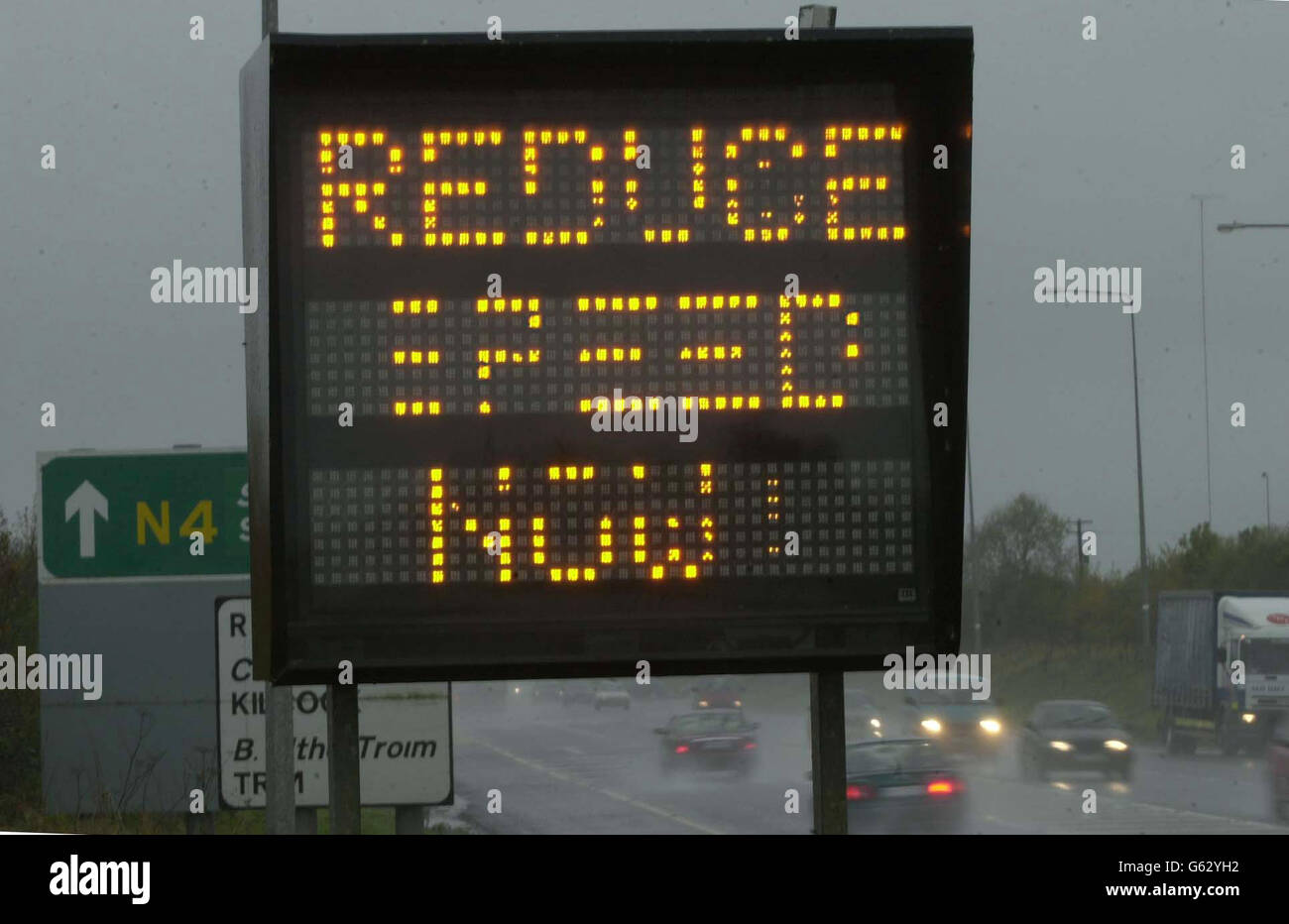 A traffic sign in County Kildare, on the N4 near Dublin, advises