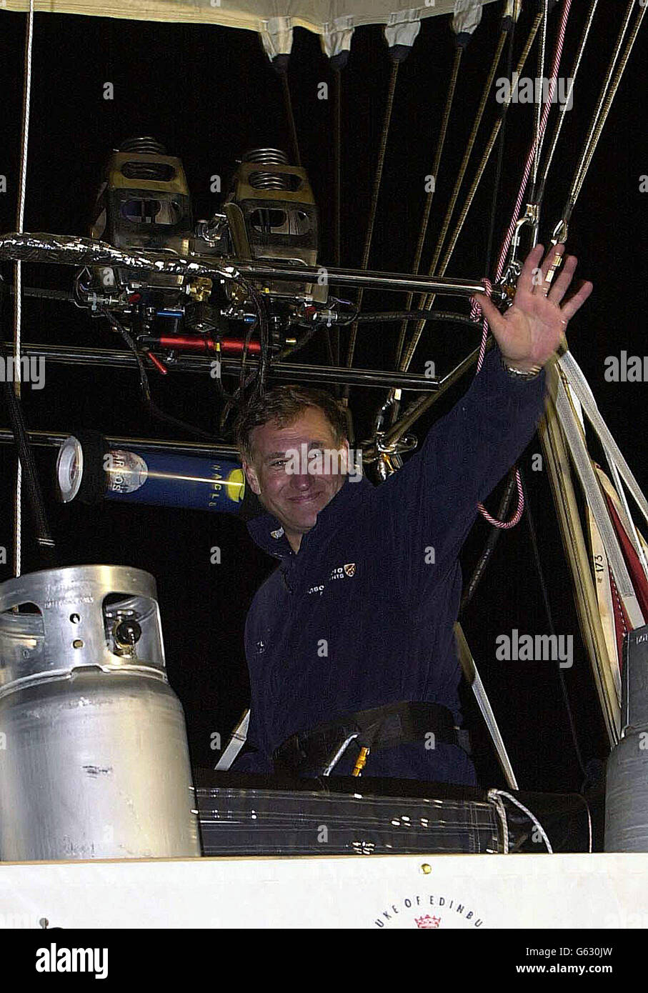 Explorer David Hempelman-Adams, 46, prior to setting off from Allegheny County Airport, Pennsylvania, on his record-breaking attempt to cross the Atlantic in a balloon with an open wicker basket. * The adventurer from Wiltshire is hoping to beat the solo world distance record of 5,340 km (3,337.5 miles) for the helium and hot-air balloon type on the dangerous crossing. Stock Photo