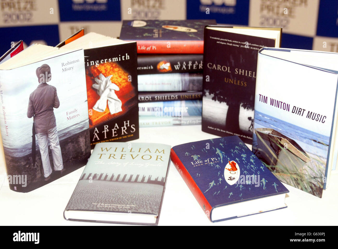 The six shortlisted books for the Man Booker Prize, which were announced at a press conference near Tower Bridge in London. Stock Photo