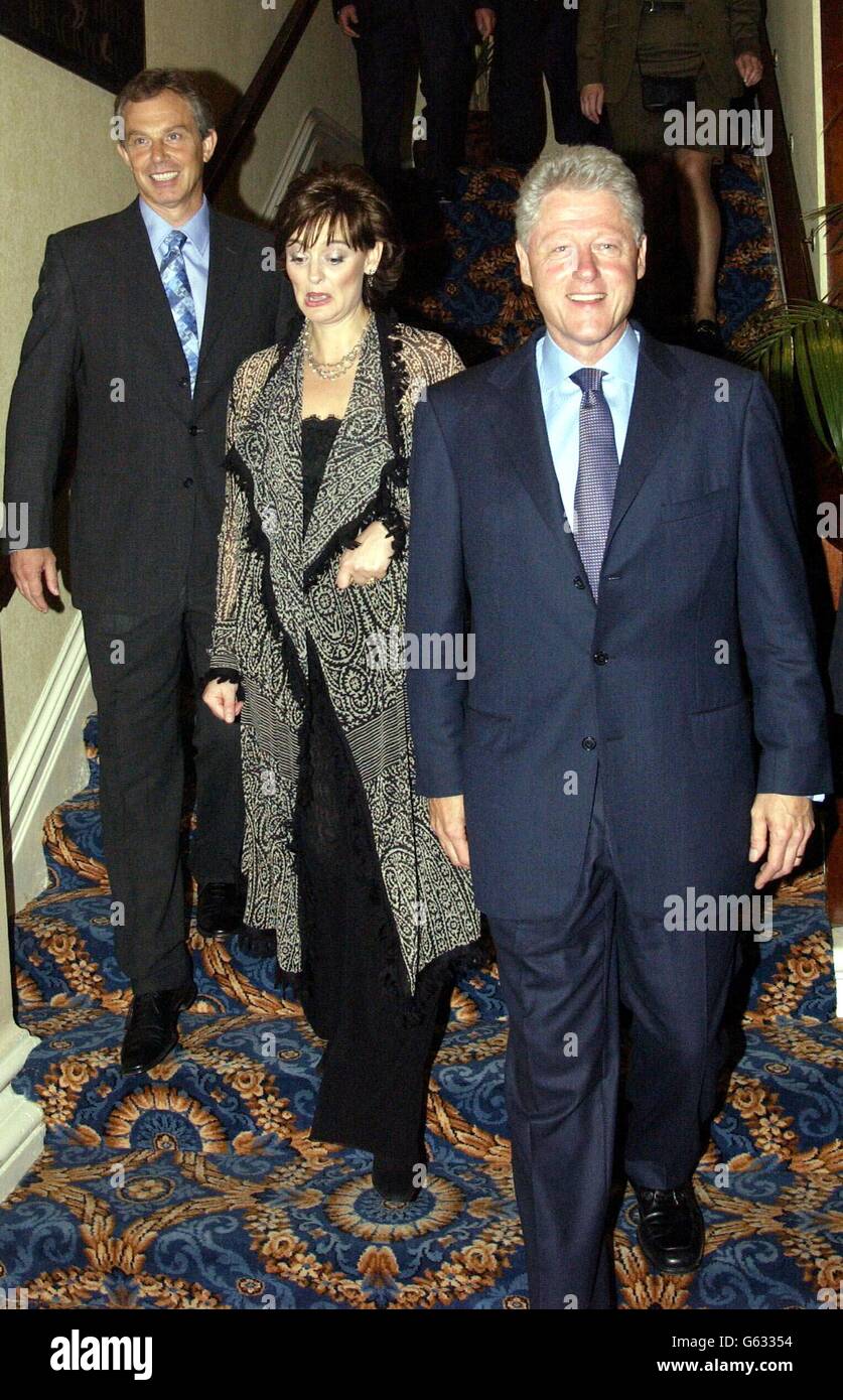 Britain's Prime Minister, Tony Blair (left) and wife Cherie, join former United States President Bill Clinton at the Imperial Hotel, Blackpool. Mr Clinton is scheduled to address the annual Labour Party Conference, at Blackpool. Stock Photo