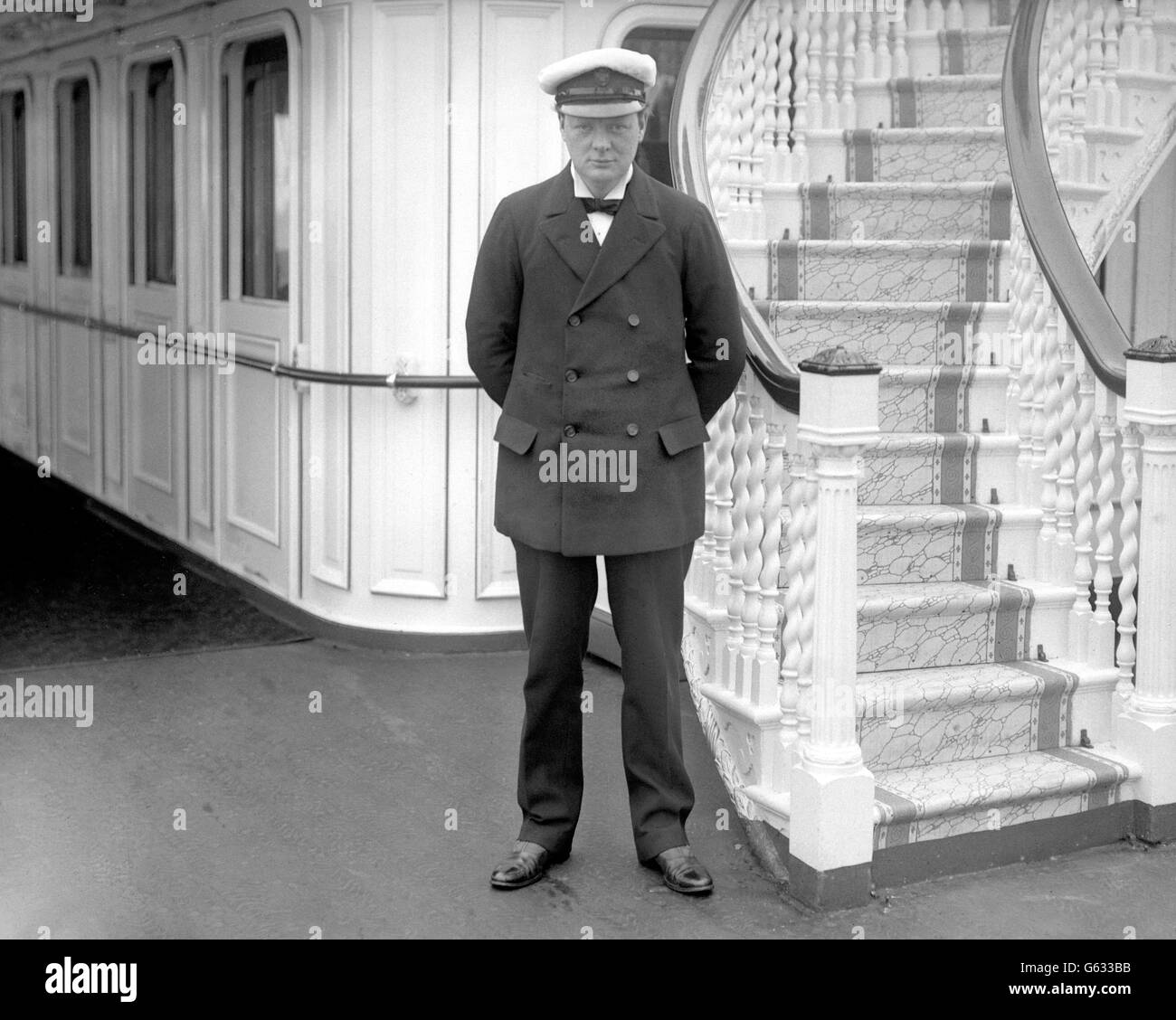 First Lord of the Admiralty, Winston Churchill, aboard the Royal Yacht at Cowes in 1912 Stock Photo