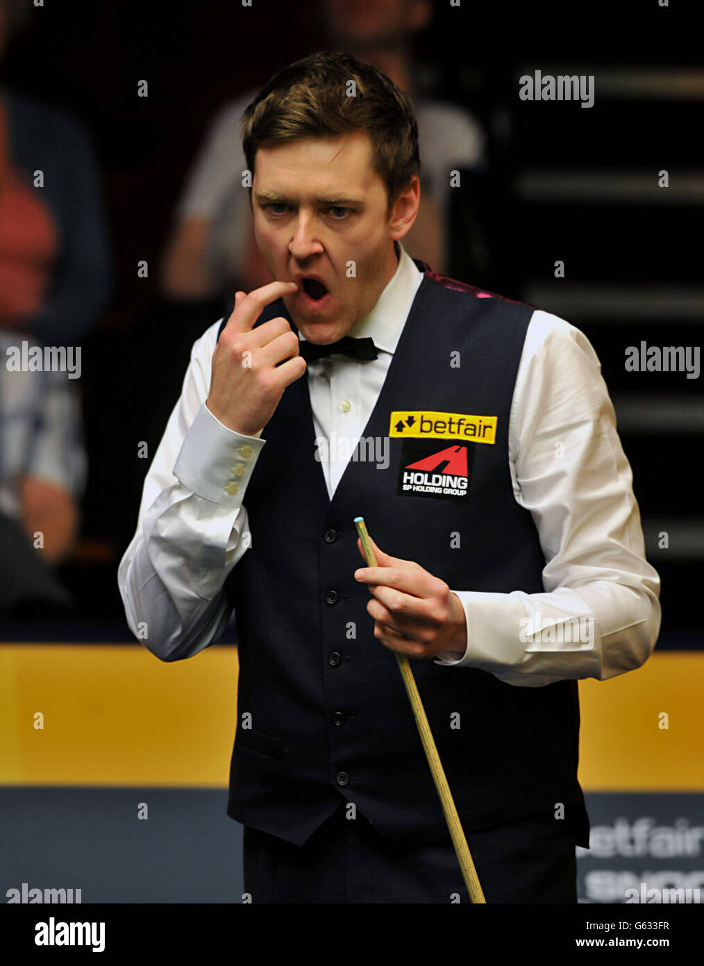Ricky Waldon reacts during his first round match against Michael Holt during the Betfair World Championships at the Crucible, Sheffield. Stock Photo