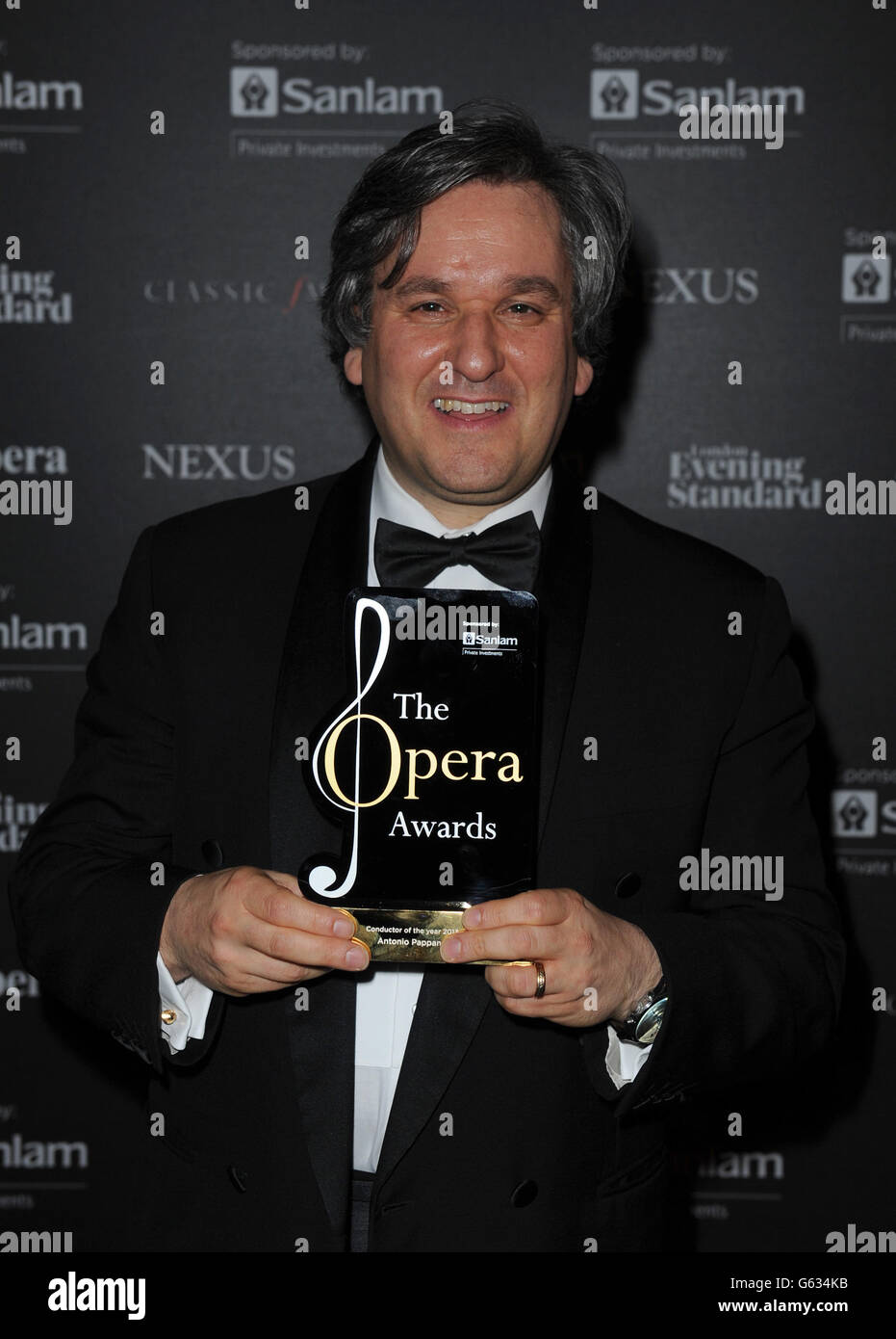 Antonio Pappano poses after winning the Conductor Award during the International Opera Awards at the Hilton Hotel, London. Stock Photo