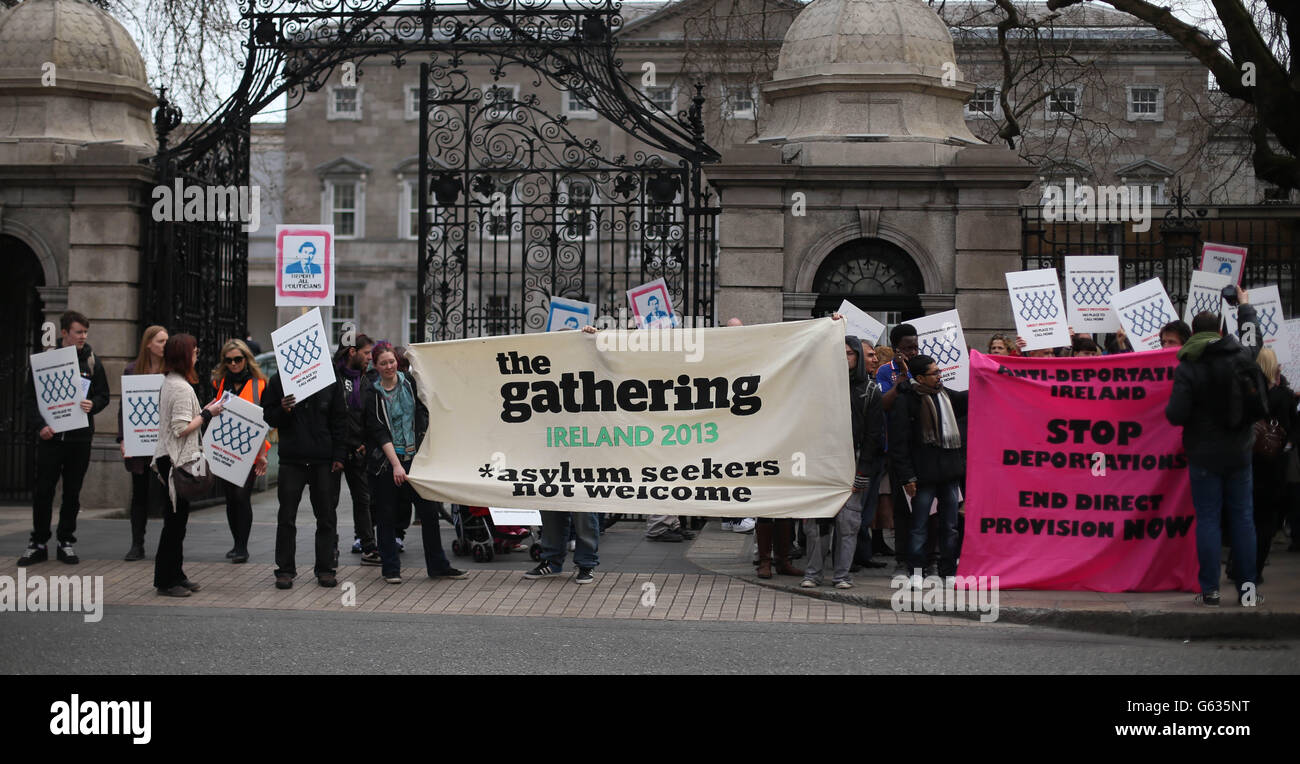 Asylum seekers, refugees, human rights supporters and members of the public march to the Department of Justice, in Dublin, to send a message to the Government demanding an end to the system of institutionalised accommodation for asylum seekers, known as Direct Provision. Stock Photo