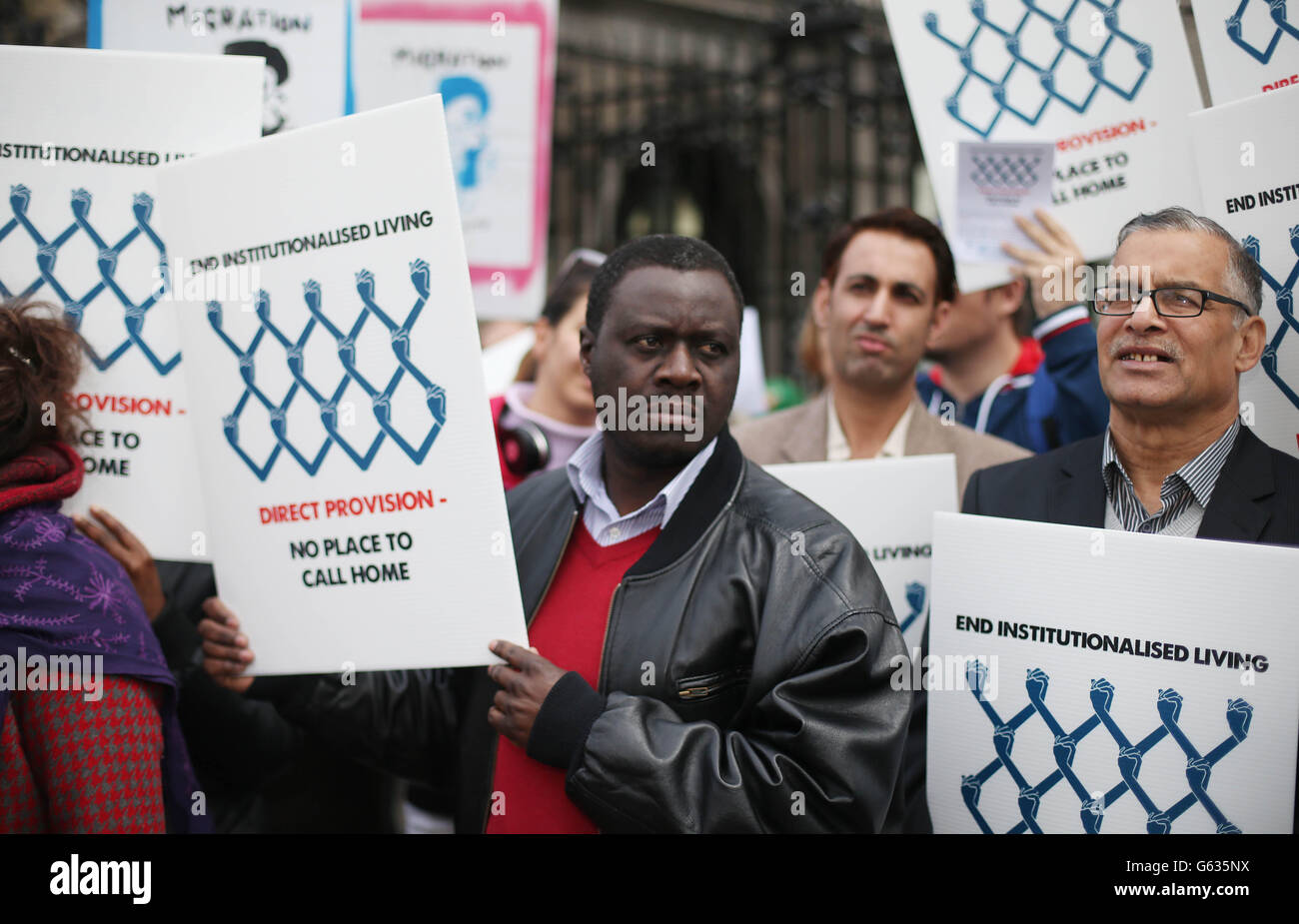 Asylum seekers, refugees, human rights supporters and members of the public march to the Department of Justice to send a message to the Government demanding an end to the system of institutionalised accommodation for asylum seekers, known as Direct Provision. Stock Photo