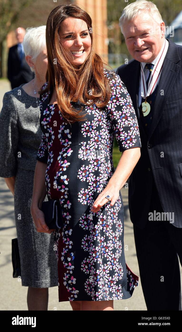 The Duchess of Cambridge arrives at The Willows Primary School, Wythenshawe, Manchester to launch a new school counselling programme to help combat the effects of drug and alcohol addiction. Stock Photo