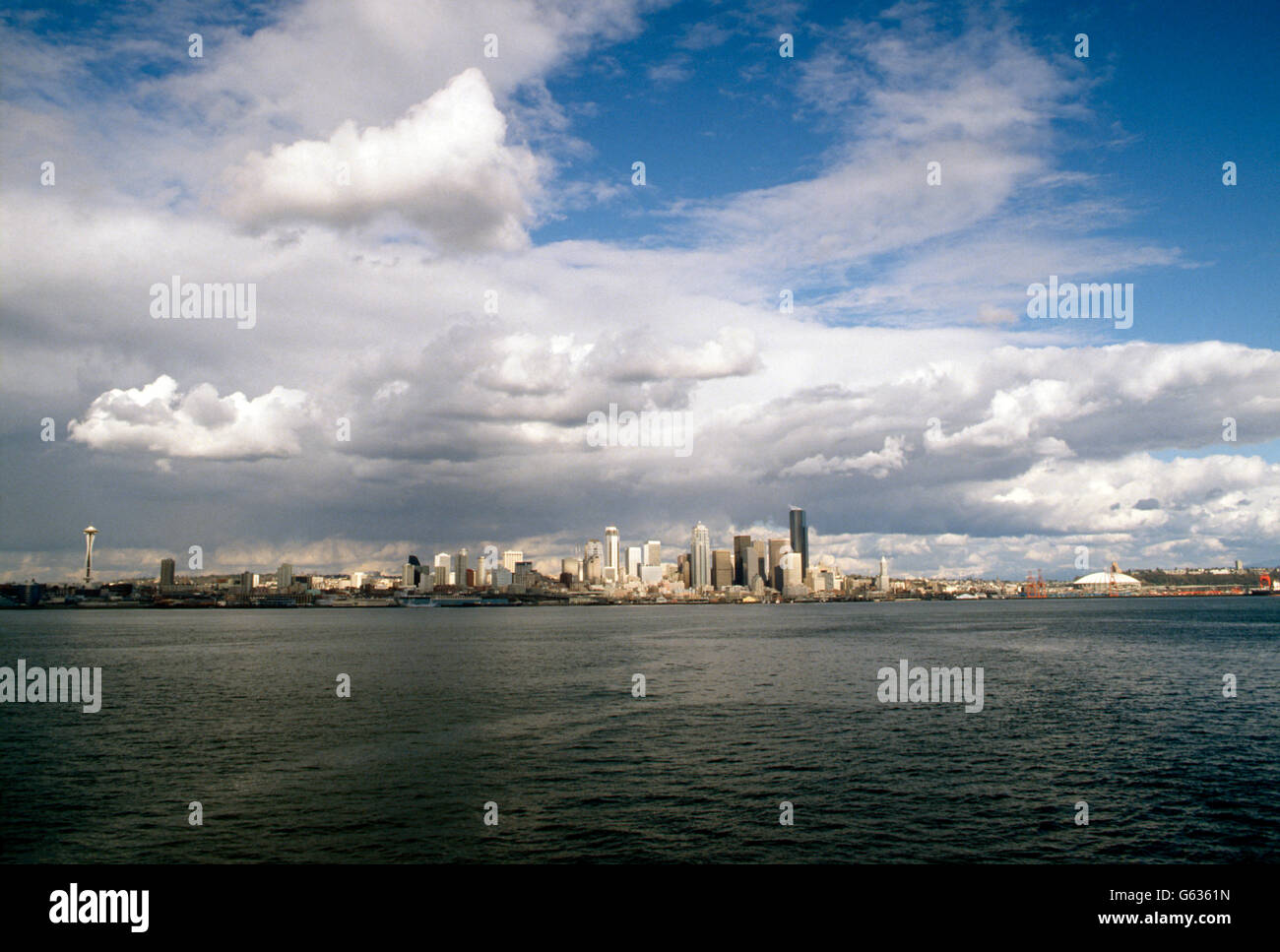 Seattle skyline viewed from Puget Sound; Seattle; Washington; USA Stock Photo