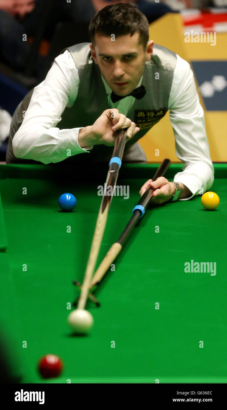 England's Marek Selby at the table in the first round against England's Matthew Selt during the Betfair World Championships at the Crucible, Sheffield. Stock Photo