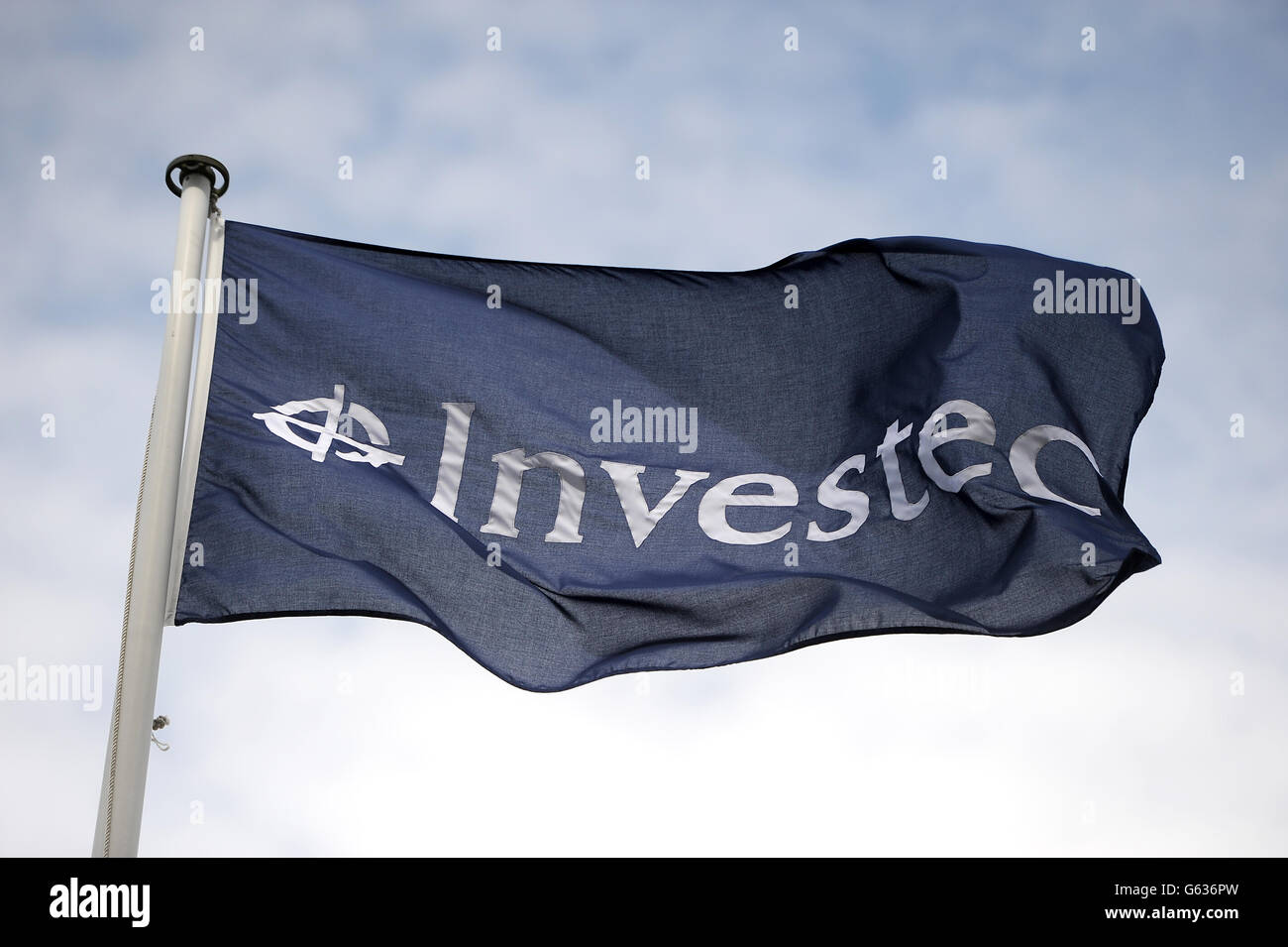 A general view of Investec branding around Epsom Downs Racecourse Stock Photo