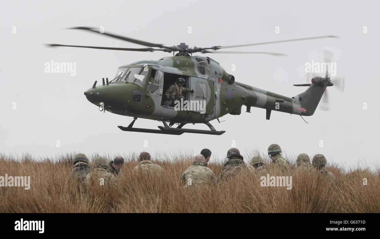 A helicopter near Braid Fell in Scotland, ahead of Exercise Joint Warrior. Stock Photo