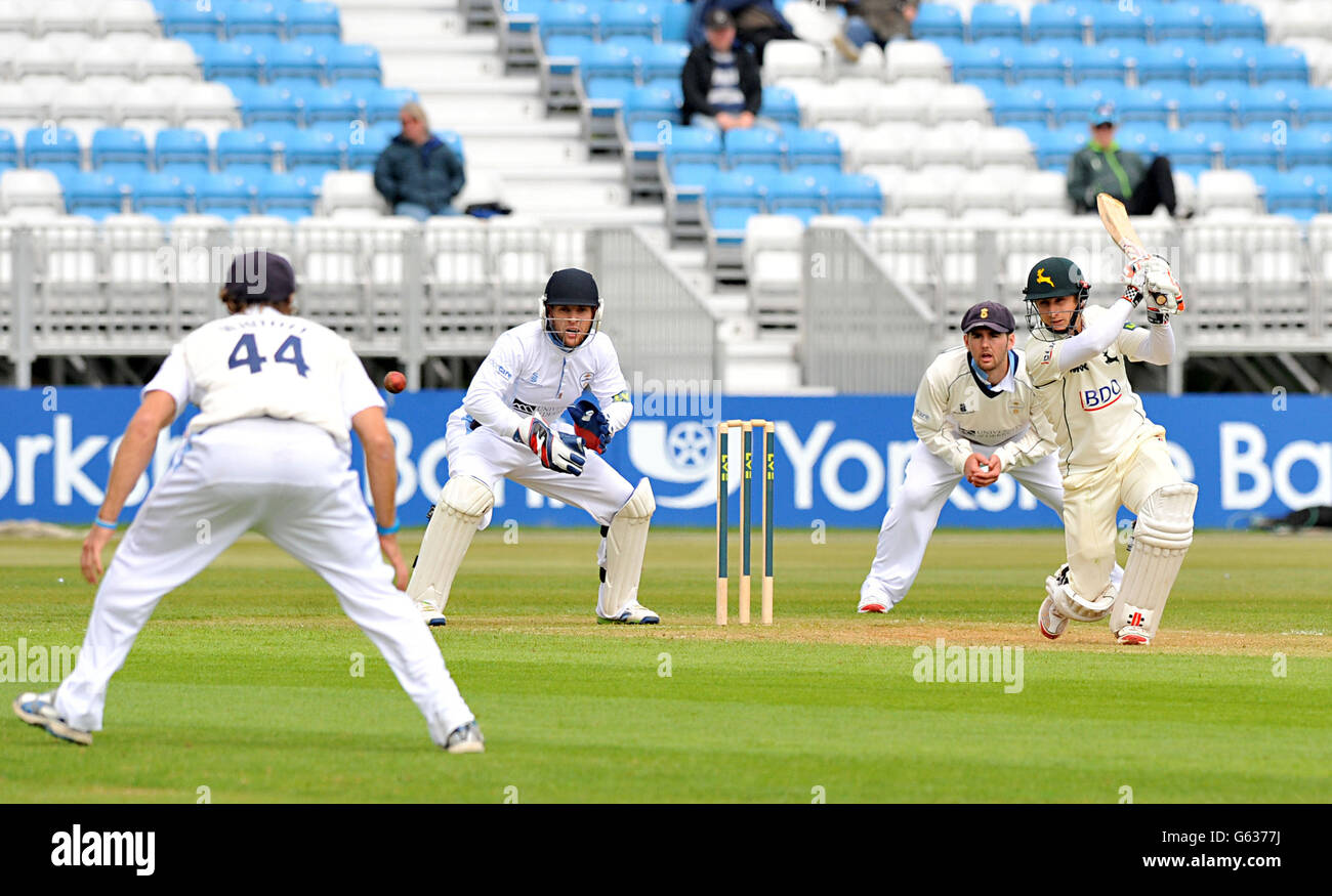 Nottinghamshire's James Taylor hits out during the LV= County Championship, Division One match at the County Ground, Derby. Stock Photo