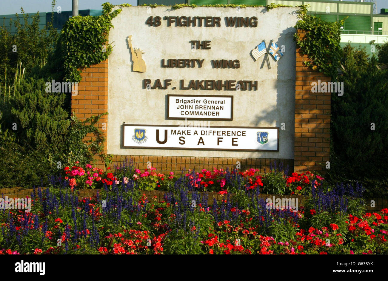 The main gate at RAF Lakenheath, Suffolk. Twentyseven American airmen