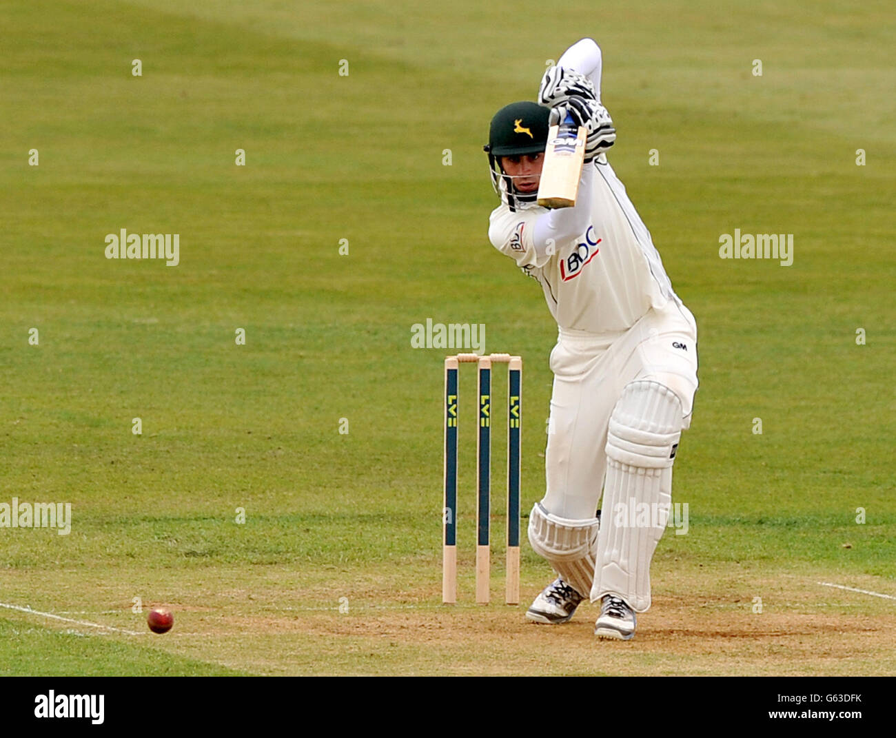 Nottinghamshire's Alex Hales hits out during the LV= County Championship, Division One match at the County Ground, Derby. Stock Photo