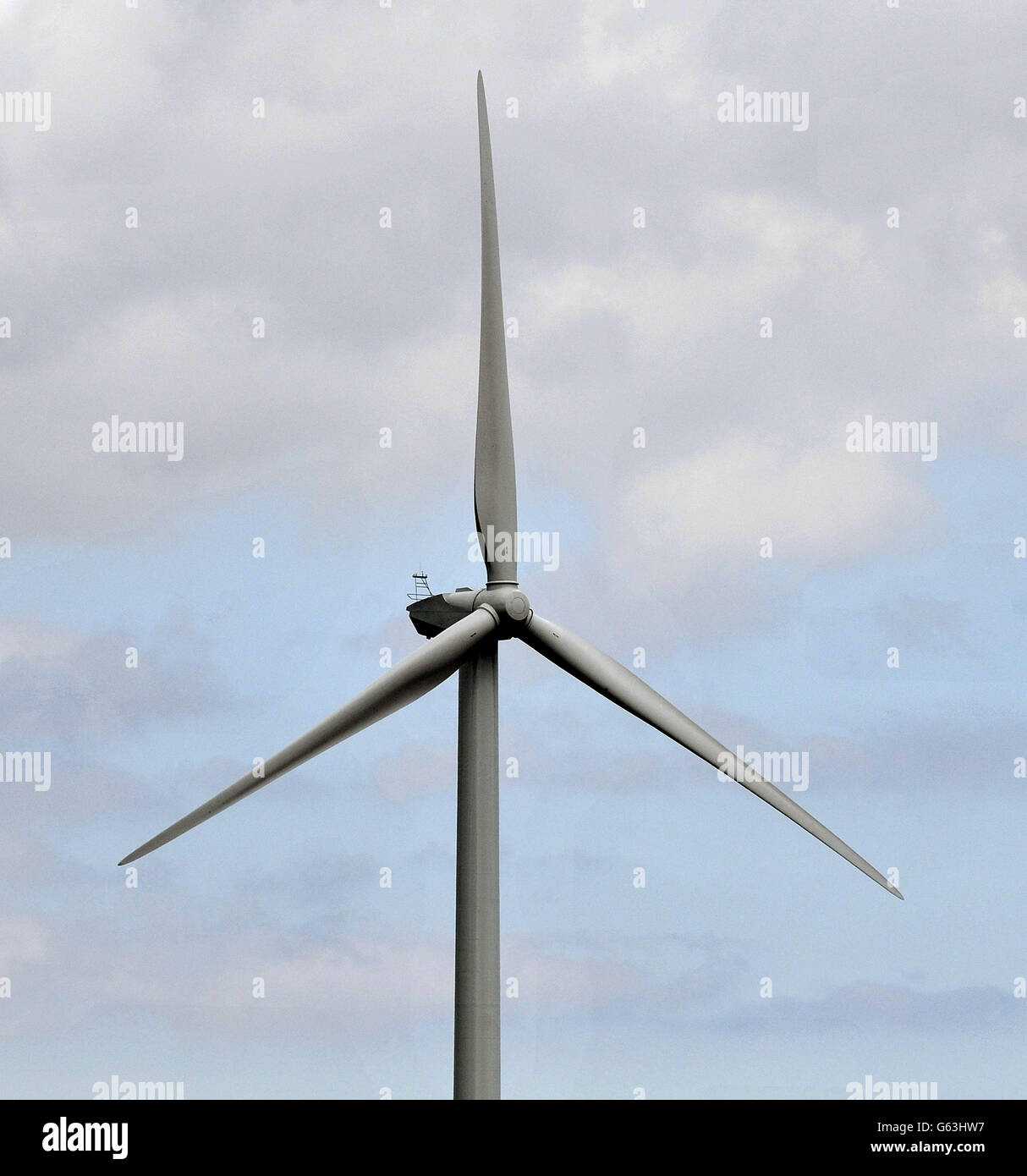 One of the first two, of an eventual ten, turbines at RWE npower renewables 20.5MW Bradwell wind farm, on the Dengie peninsula in Essex, which have started generating electricity ahead of a pending 10% cut in government supports. Stock Photo