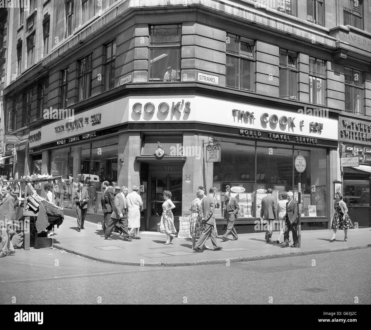 The Thomas Cook branch in the Strand, London, where raiders stole a considerable amount of travellers' cheques and some cash after breaking in from an adjoining building and using oxy-acetylene equipment to cut open a steel safe. Stock Photo