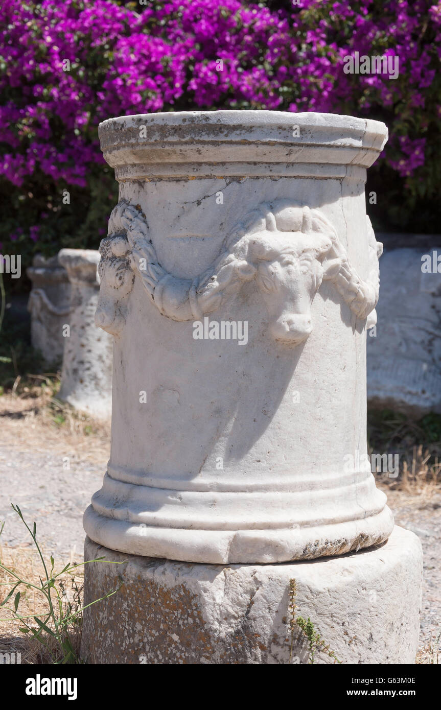 Sculptured marble plinth at The Fortress of Kos, Kos Town, Kos (Cos), The Dodecanese, South Aegean Region, Greece Stock Photo