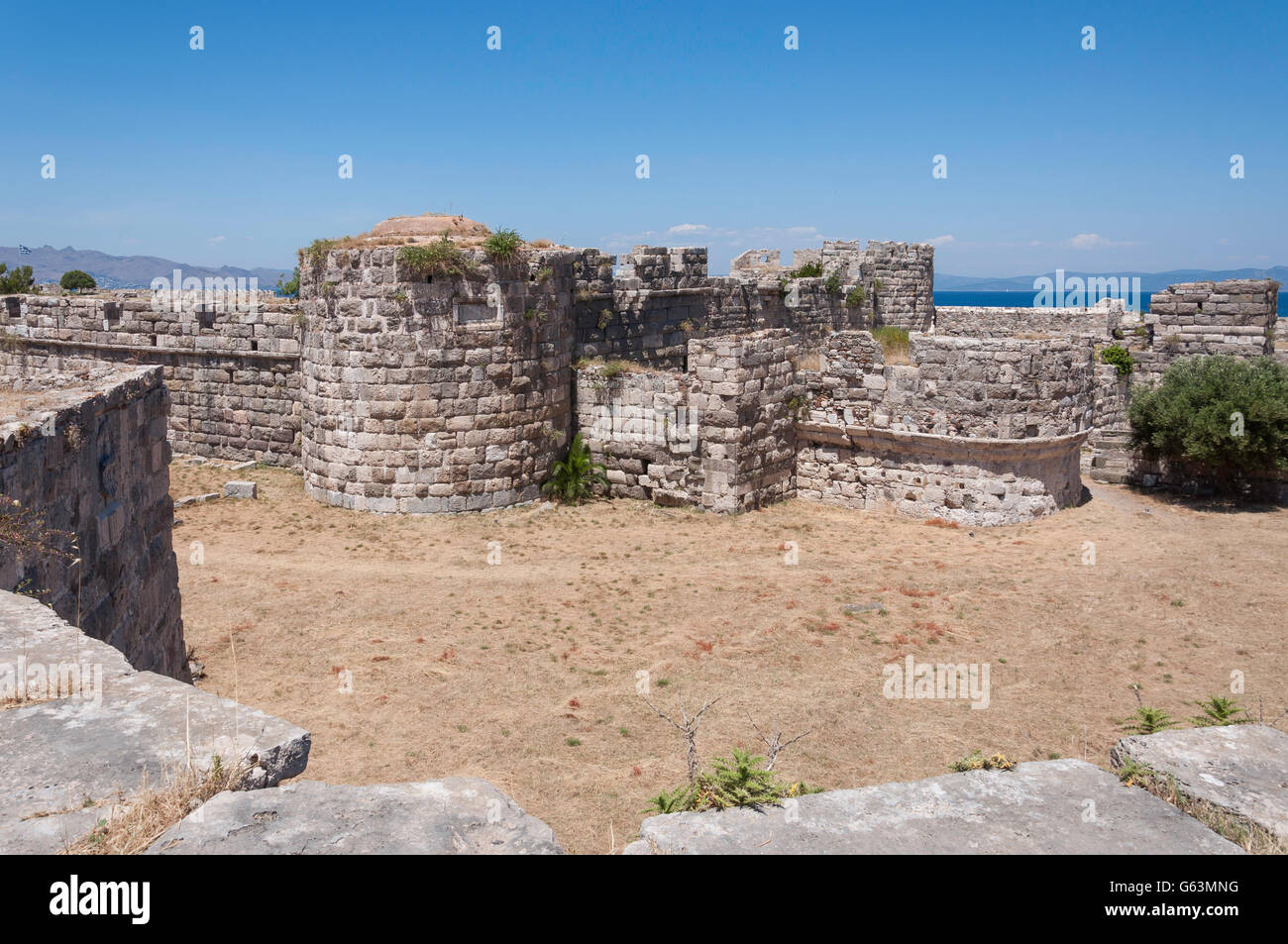 Inner fortress of The Fortress of Kos from ramparts, Kos Town, Kos, The Dodecanese, South Aegean Region, Greece Stock Photo