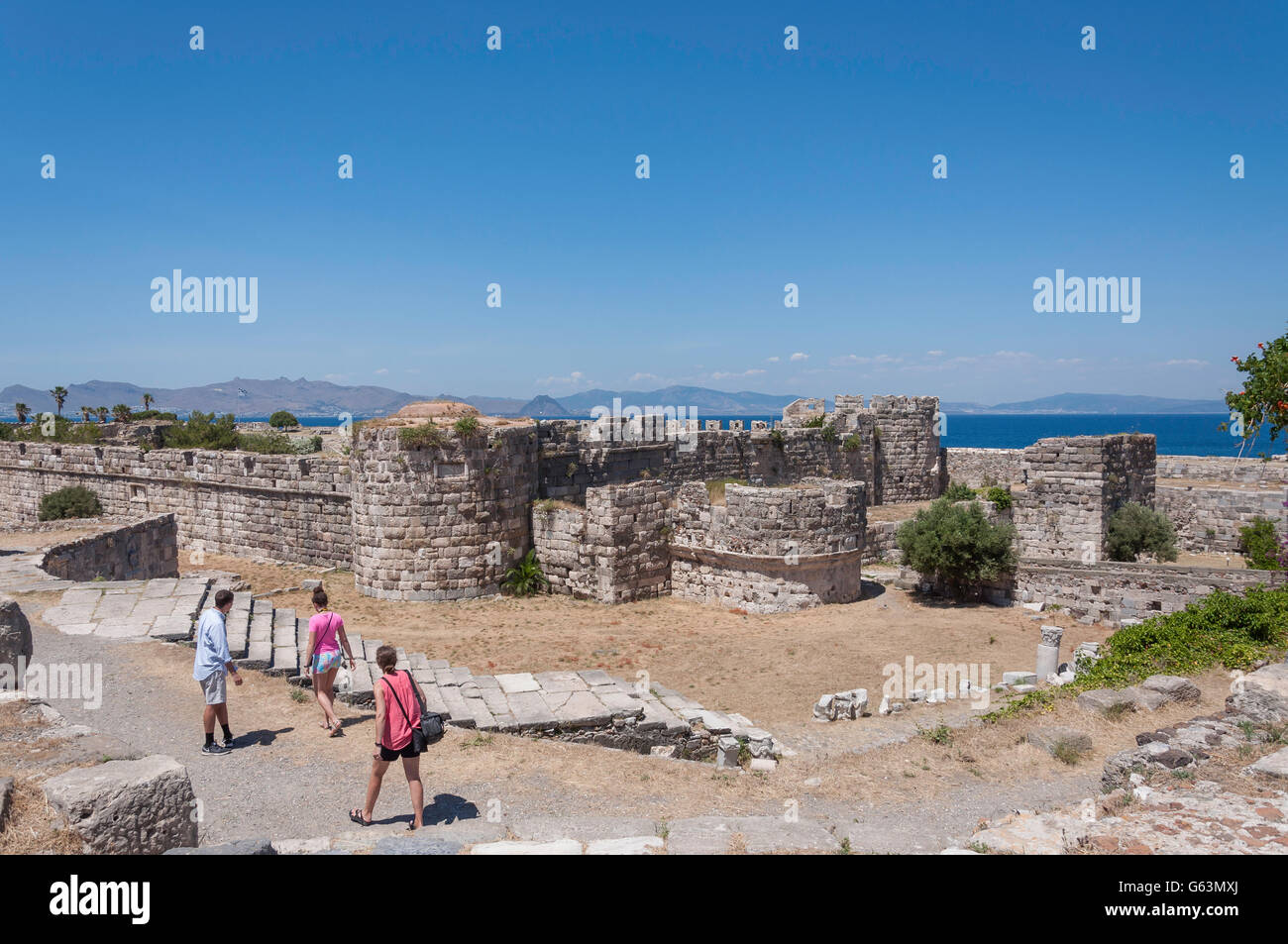 Inner fortress of The Fortress of Kos from ramparts, Kos Town, Kos, The Dodecanese, South Aegean Region, Greece Stock Photo