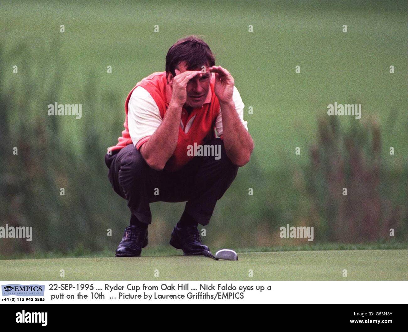22-SEP-1995 ... Ryder Cup from Oak Hill ... Nick Faldo eyes up a putt on the 10th ... Picture by Laurence Griffiths/EMPICS Stock Photo