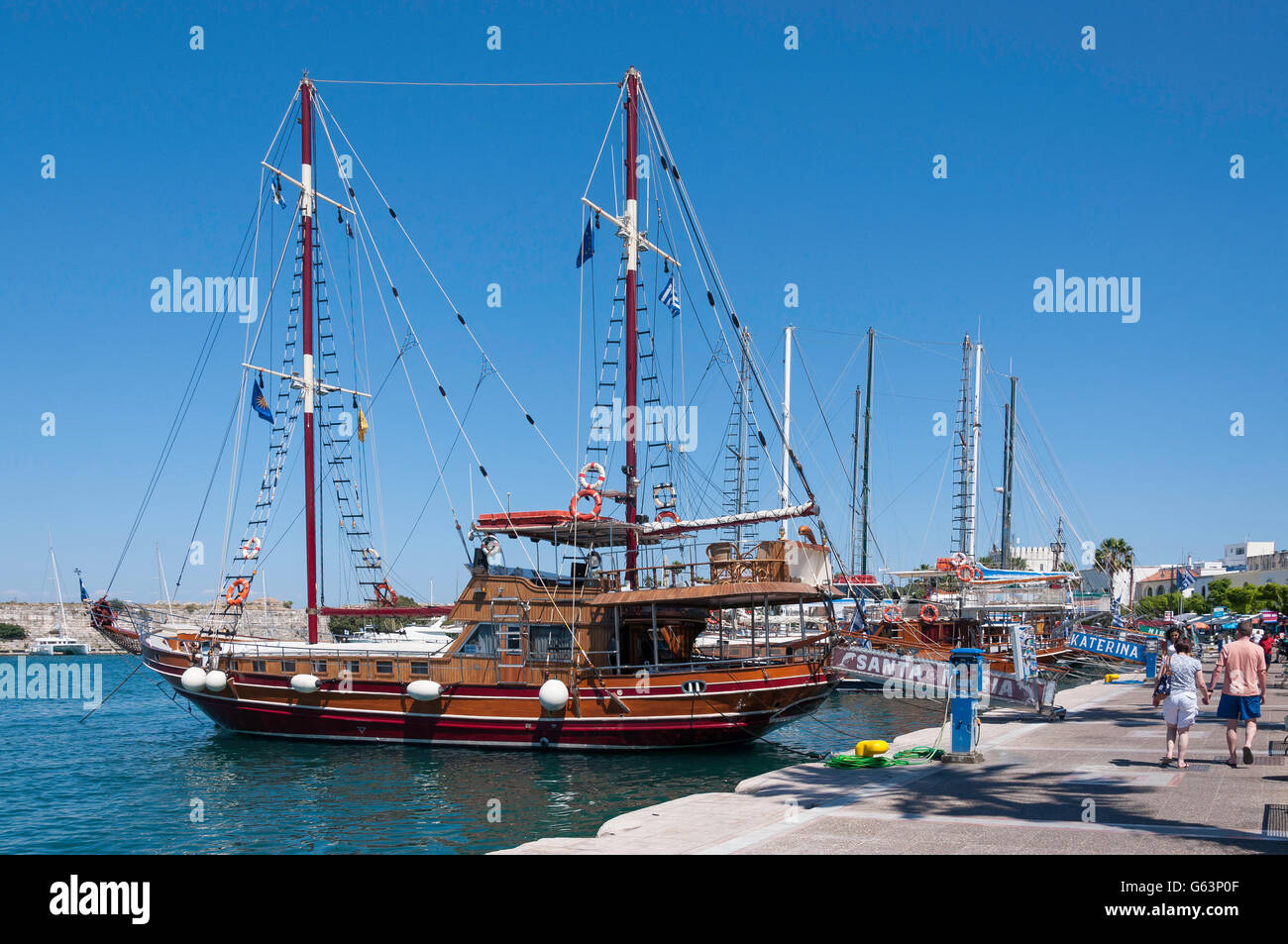 Excursion cruise ships in harbour, Kos Town, Kos (Cos), The Dodecanese, South Aegean Region, Greece Stock Photo