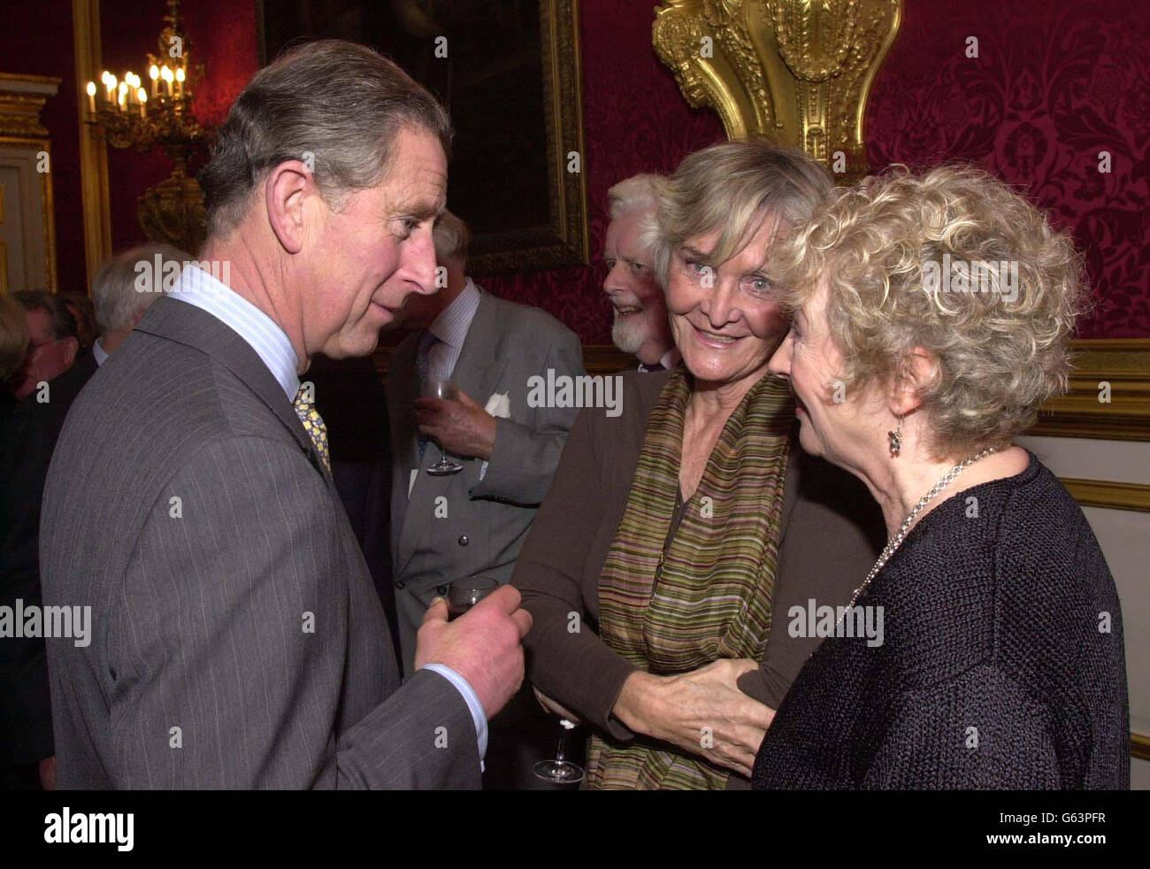 The Prince of Wales meets actresses Sheila Hancock (left) and Helen Cotterhill at a reception for British actors at St James's Palace, London. Stock Photo