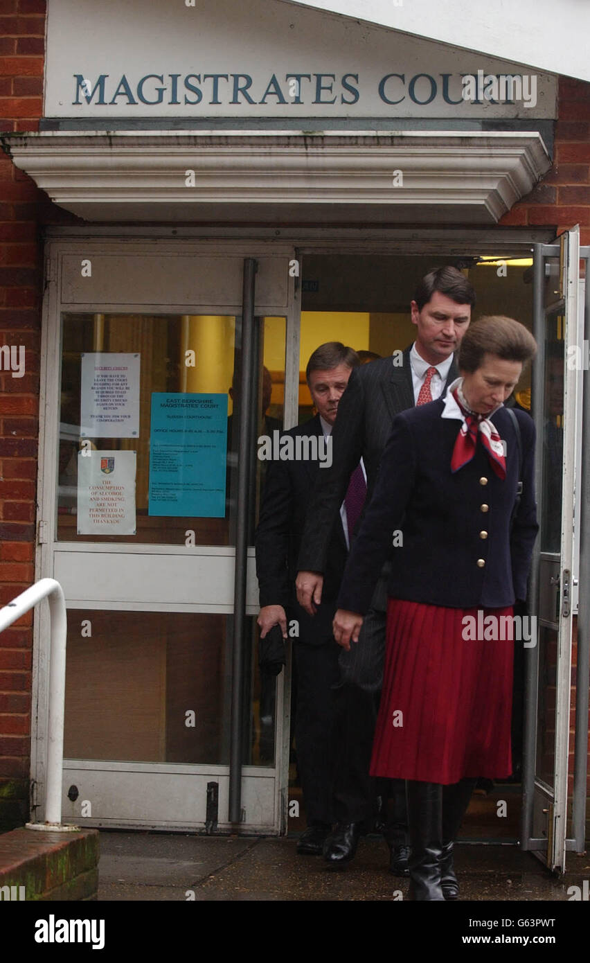 The Princess Royal, her husband, Commander Tim Laurence leave East Berkshire Magistrates Court in Slough, after she admitted a charge under the Dangerous Dogs Act after one of her pets bit two children in Windsor Great Park. * The Princess was fined 500 and ordered to pay 250 in compensation: District Judge Penelope Hewitt also ordered that her dog Dotty should be kept on a lead in public places and should undergo training.She and her husband had been summonsed under Section 3 (1) of the Dangerous Dogs Act 1991 and are alleged to have been in charge of a dog that was dangerously out of Stock Photo