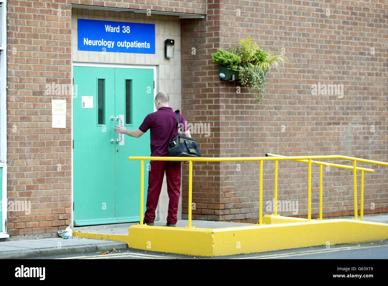 A man enters the Neurology outpatients ward at Middesbrough General Hospital, Middesbrough. The hospital at the centre of a sporadic CJD scare after instruments exposed to the disease during brain surgery were then used on another 24 patients. * ... has insisted it was following the correct procedures. Health chiefs at Middlesborough General Hospital have come under fire after the Department of Health claimed that the instruments should have been quarantined as soon as it became clear there was a potential risk of transmitting CJD. Instead the instruments continued to be used during surgery Stock Photo