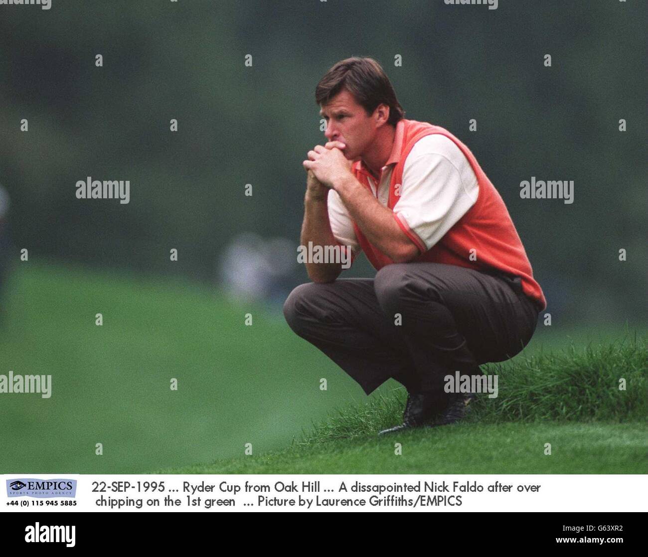 22-SEP-1995 ... Ryder Cup from Oak Hill ... A dissapointed Nick Faldo after over chipping on the 1st green ... Picture by Laurence Griffiths/EMPICS Stock Photo