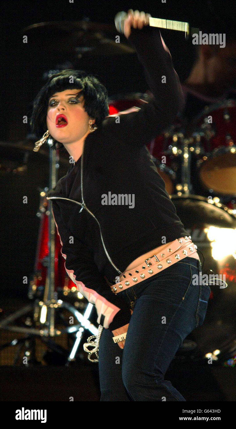 . Kelly Osbourne performing on stage at the Smash Hits T4 Poll Winners Party at the London Arena. Stock Photo