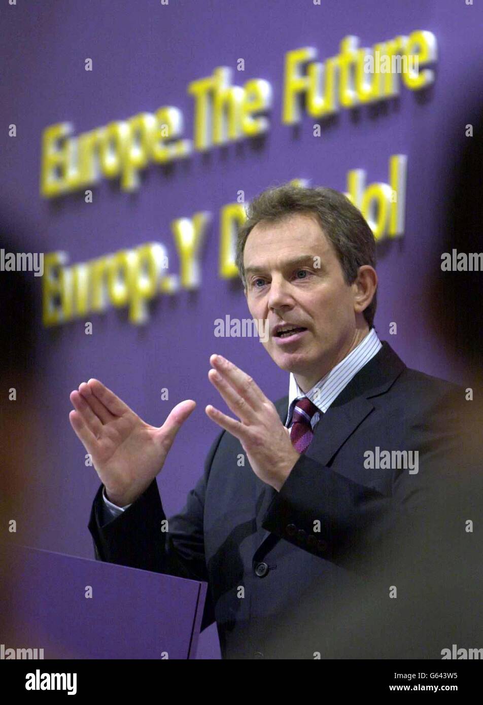 Britain's Prime Minister Tony Blair speaking on Europe at The Old Library. Stock Photo