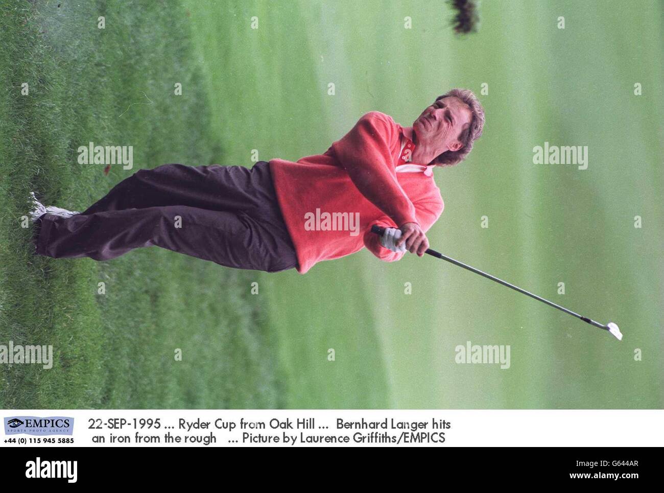 22-SEP-1995 ... Ryder Cup from Oak Hill ... Bernhard Langer hits an iron from the rough ... Picture by Laurence Griffiths/EMPICS Stock Photo