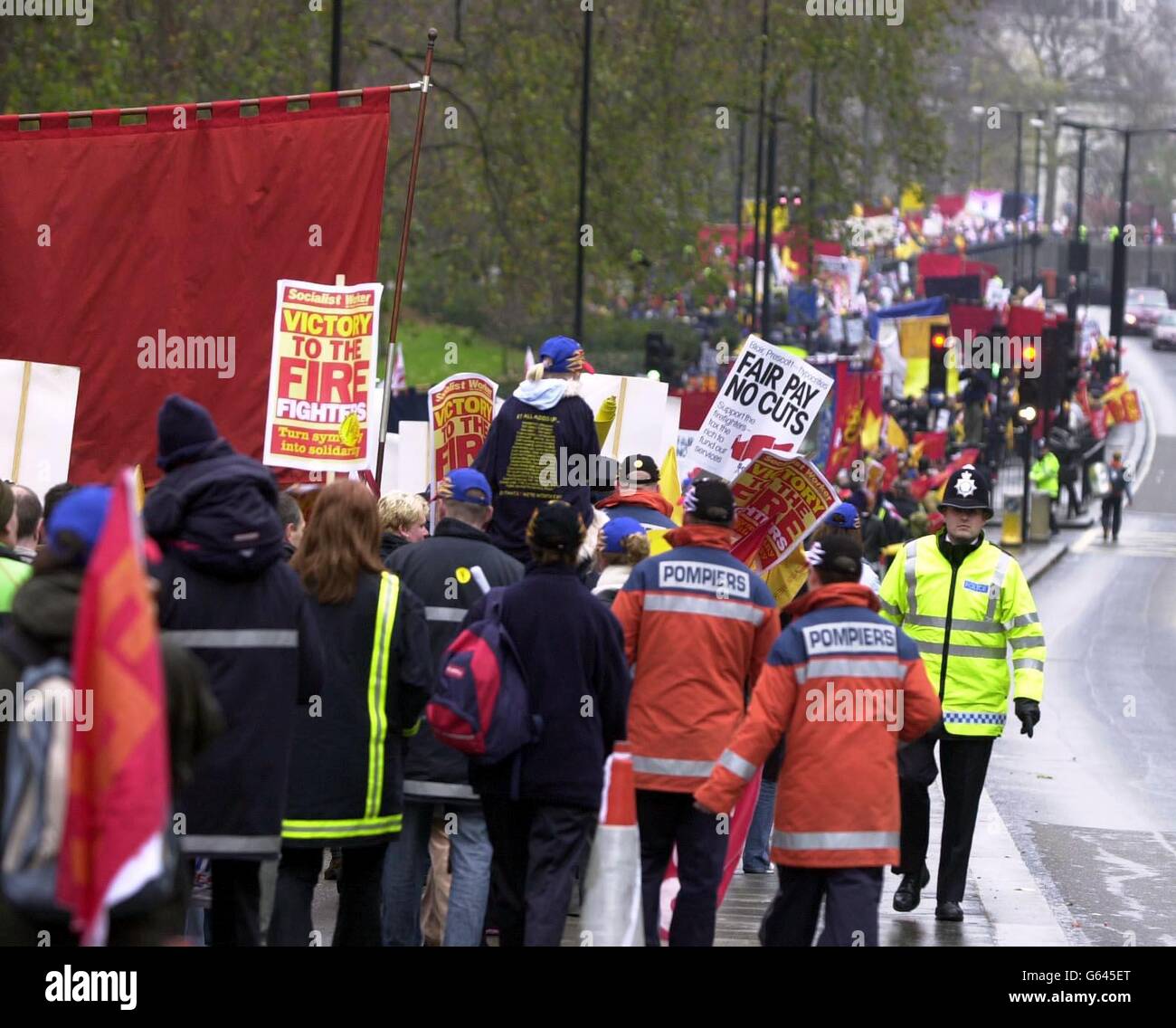 Firefighter Rally Firefighters marching during their rally Hyde Park in London. They ...