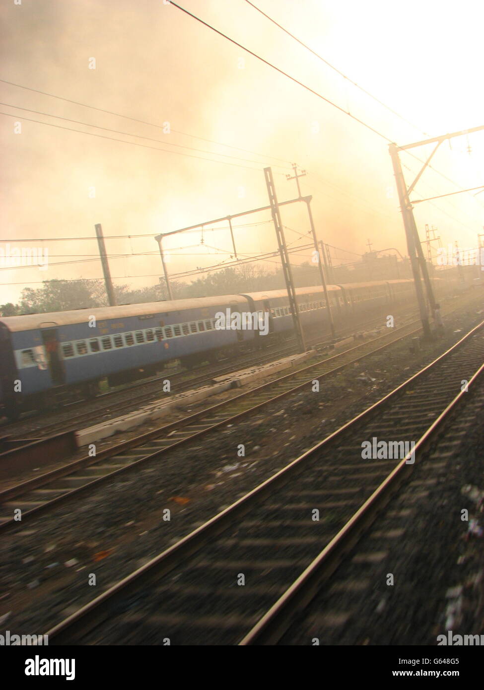 Railway dawn in India Stock Photo