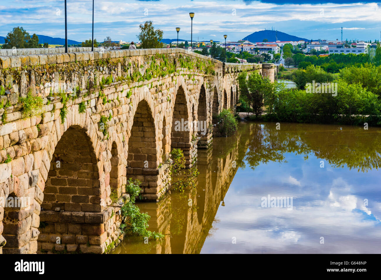 The Puente Romano is a Roman bridge over the Guadiana River at Mérida ...