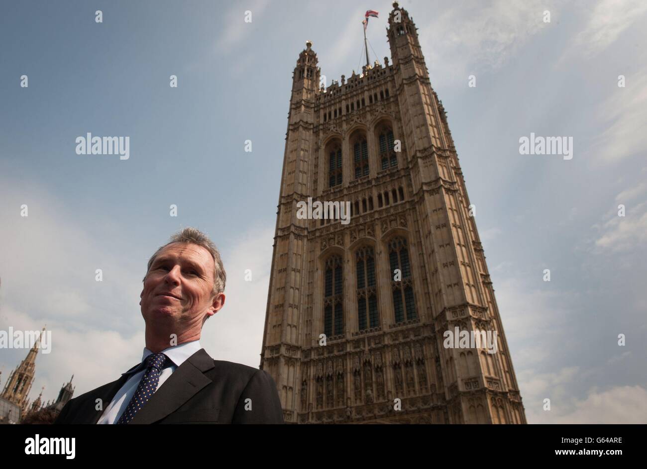 Deputy Speaker of the House of Commons and MP for Ribble Valley Nigel Evans prepares to make a statement in Westminster today about his arrest at the weekend. Stock Photo