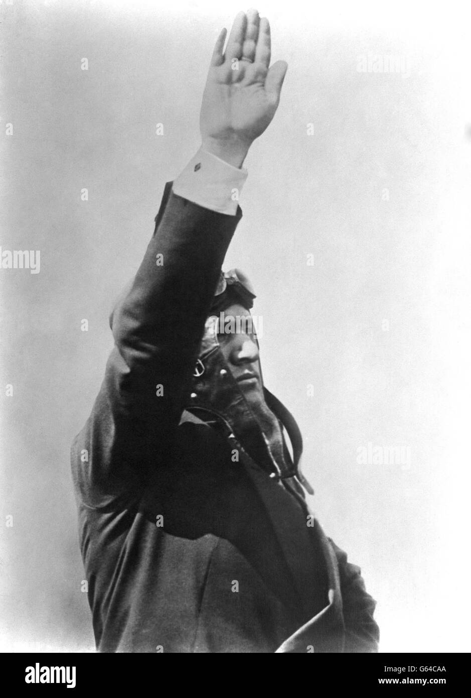 Benito Mussolini waves off 10 Italian seaplanes which are flying across the Atlantic. Stock Photo