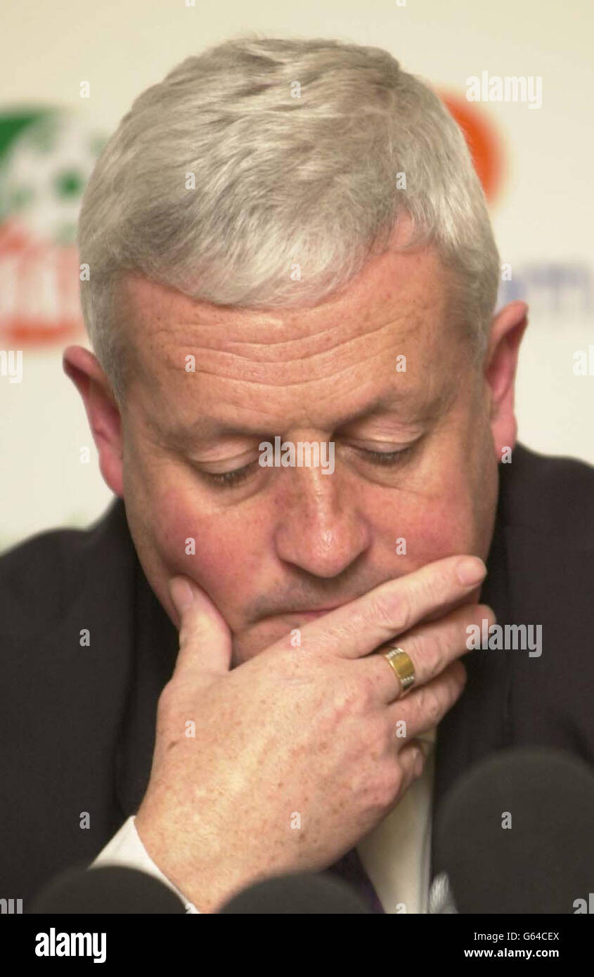 Football Association of Ireland Secretary, Brendan Menton, announces his resignation at a press conference in Dublin, after the publication of a hard-hitting report into the organisation's role during Ireland's World Cup finals campaign in Japan and Korea last summer. * Brendan Menton submitted his resignation as general secretary after the report directed strong criticism at the Football Association of Ireland over an affair that indirectly led to Irish skipper and Manchester United star Roy Keane being sent home before Ireland's opening tie. Stock Photo