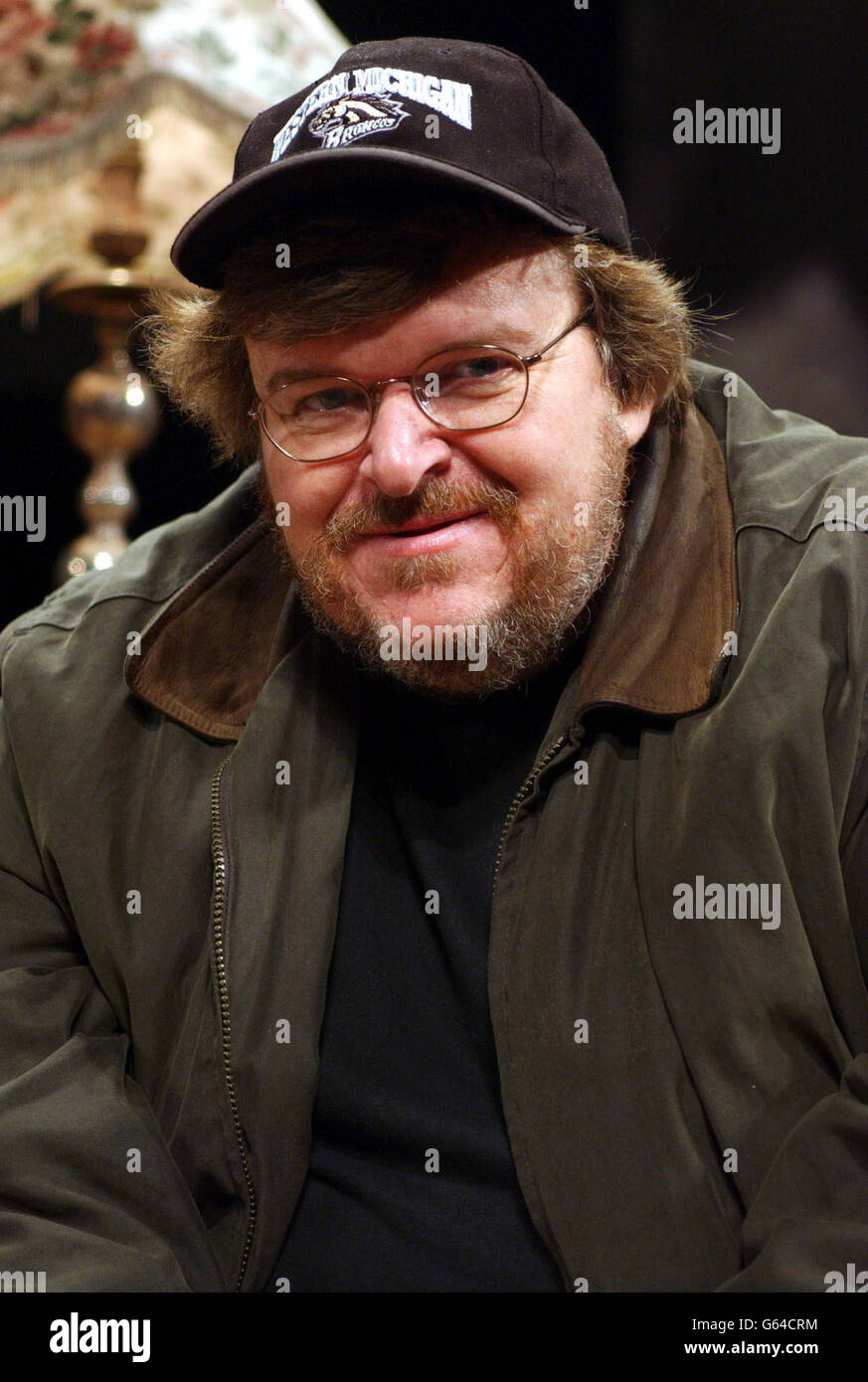 American film and documentary maker and author Michael Moore at the Roundhouse Theatre in London for a photocall to promote his new show 'Michael Moore Live!' * Which is described as a platform for the expression of revolting opinions about America's polictical and legislative systems. Stock Photo