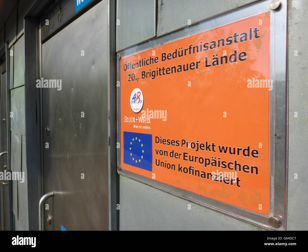 new public toilet facility , financed by the EU, Wien, Vienna, Austria, Wien, 20. Stock Photo