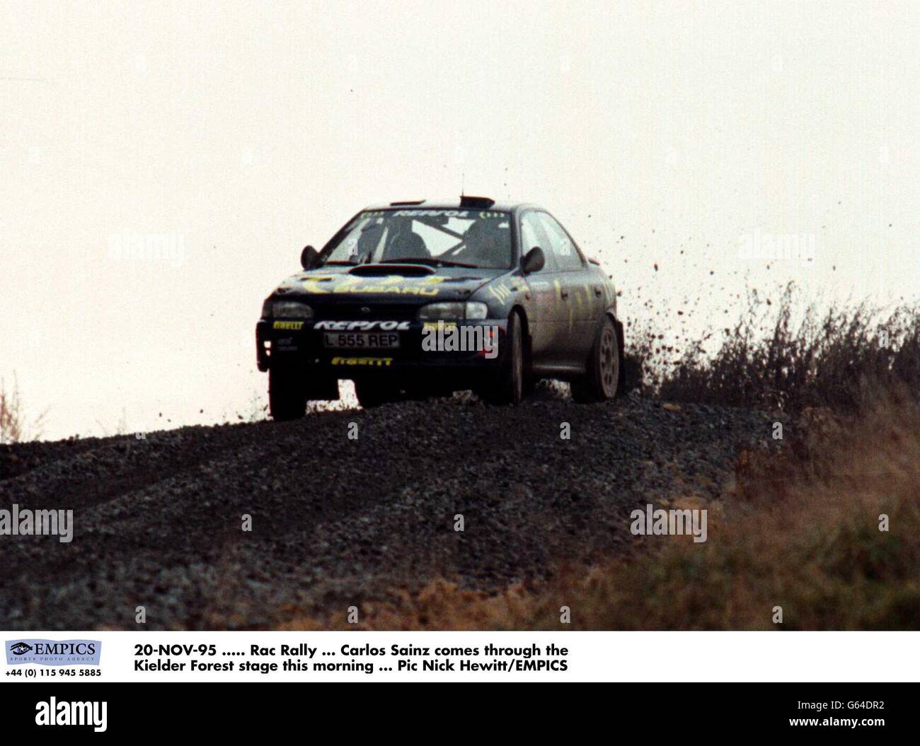 20-NOV-95 ..... Rac Rally ... Carlos Sainz comes through the Kielder Forest stage this morning Stock Photo