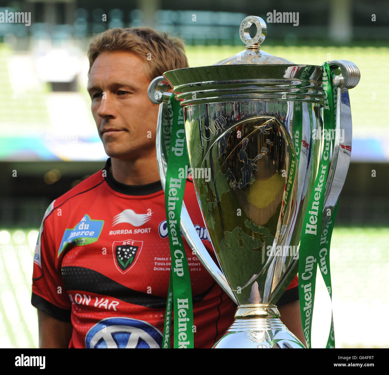 Toulon captain Jonny Wilkinson during the Heineken Cup Final captains run at the Aviva Stadium , Dublin, Ireland. PRESS ASSOCATION Photo. Picture date: Friday May 17, 2013. See PA story RUGBYU Final. Photo credit should read: Artur Widak/PA Wire. Stock Photo